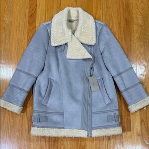 Zara Gray Suede-Style Shearling Aviator Jacket
